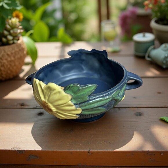 Vintage Roseville Pottery "Dahlrose" Console Bowl – Style 428-6 Circa 1928 - Picture 6 of 11